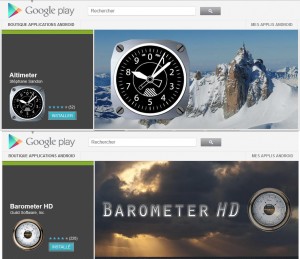 Altimeter et Barometer sur le très riche Play Store.