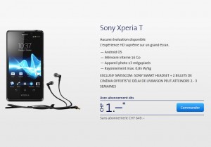 Le Sony Xperia T est disponible en pré-commande chez Swisscom. Le Sony Xperia T est disponible en pré-commande chez Swisscom.