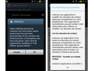Les écrans d’avertissement de SwitKey et de Twitter... Les écrans d’avertissement de SwitKey et de Twitter...